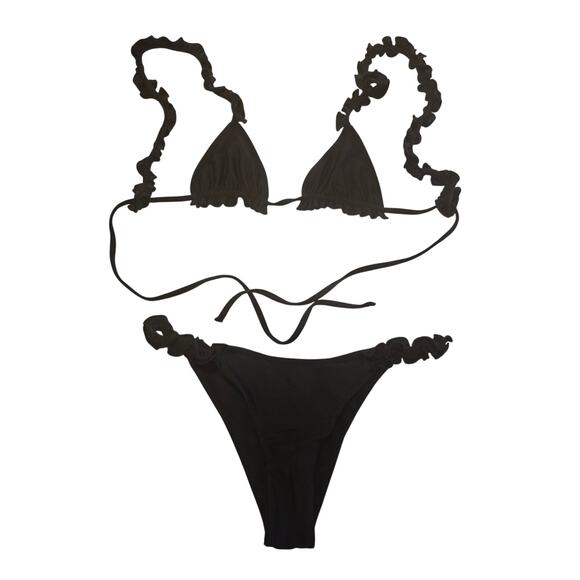 The Line by K Black Ruffle Hem 2-Piece Swimsuit / Bikini Set Sz Small - Picture 1 of 3